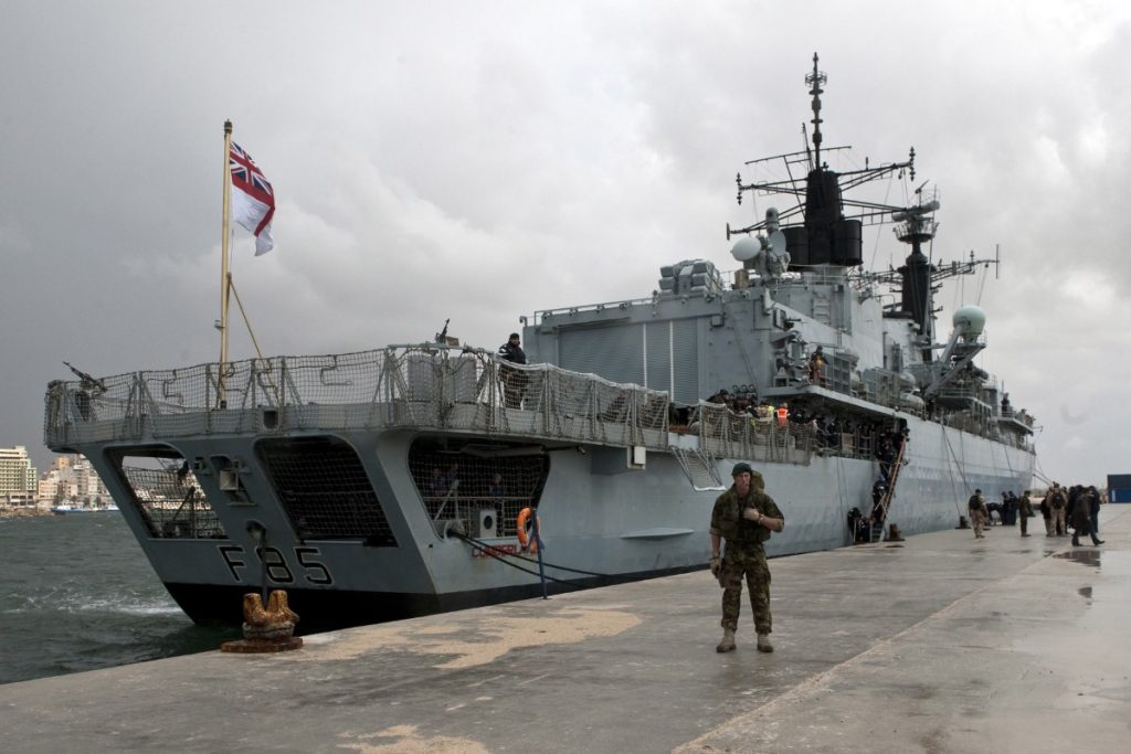 HMS Cumberland in Libya. Arms embargoes apply to both sides of the conflict.