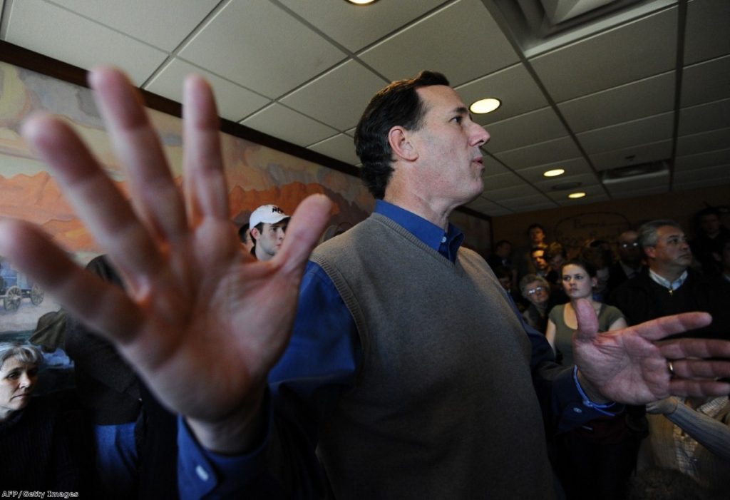 Republican presidential hopeful Rick Santorum speaks at a campaign event in Iowa yesterday.