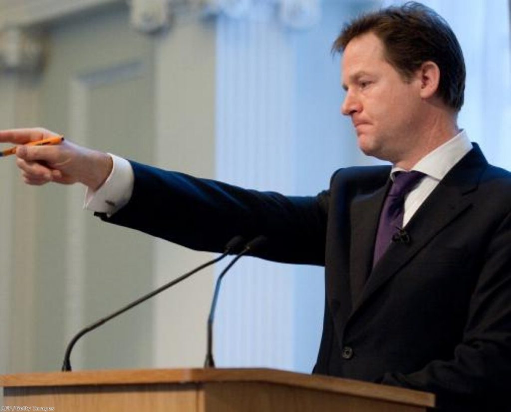Nick Clegg answers questions after his speech to the City