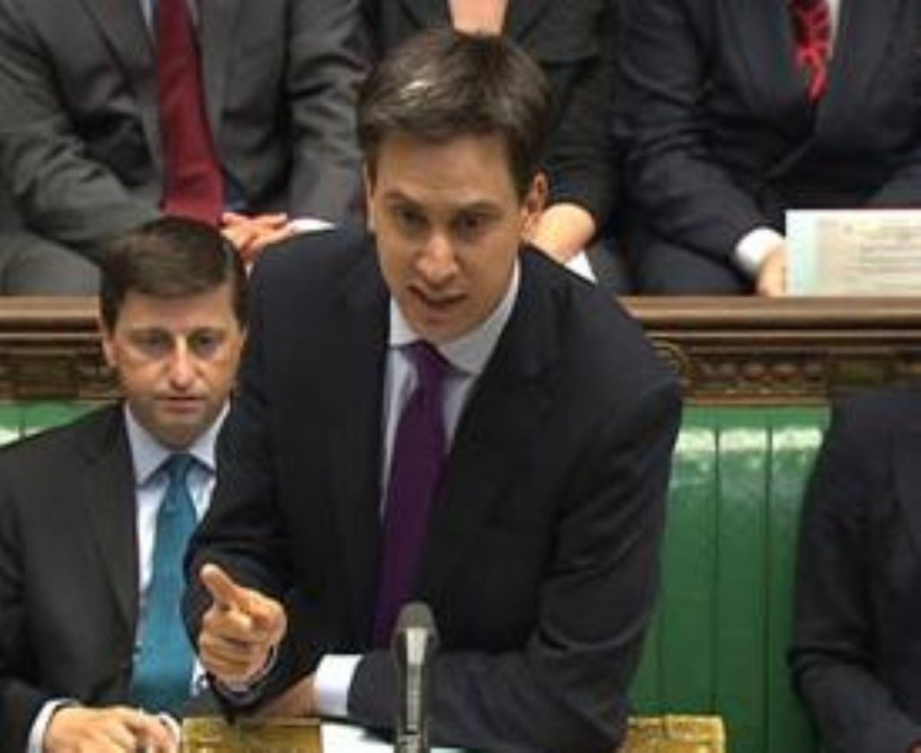 Ed Miliband addressing David Cameron at PMQs