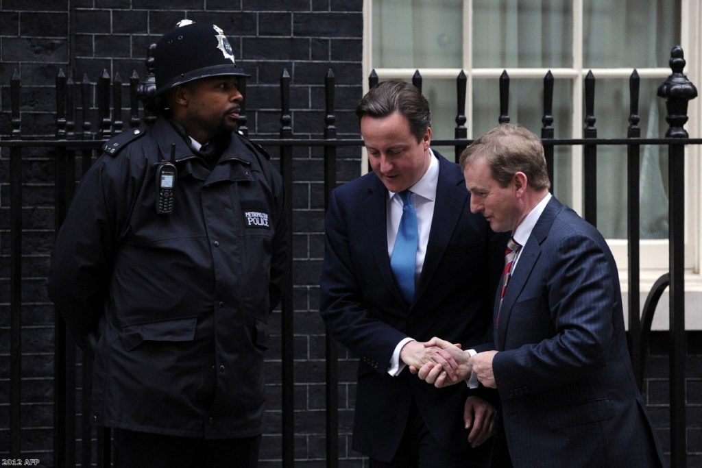 David Cameron shakes hands with Irish Taoiseach Enda Kenny outside Downing Street last January.