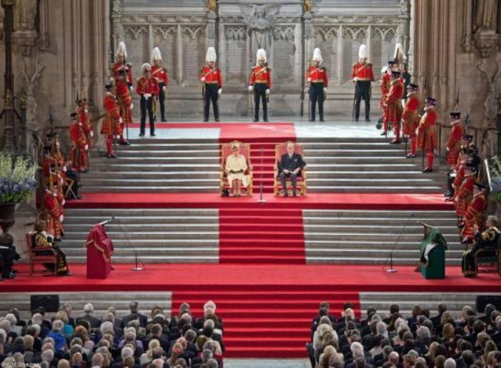 The Queen receives the loyal addresses from the Lords and Commons