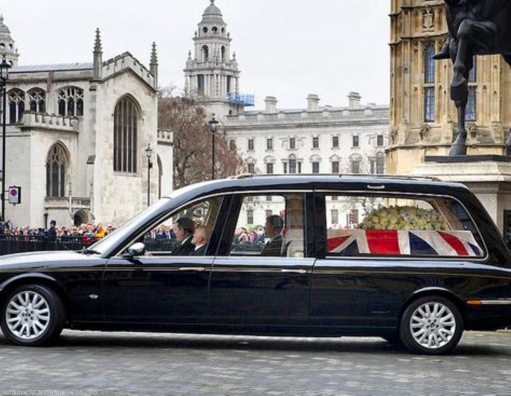 Margaret Thatcher's coffin leaves parliament