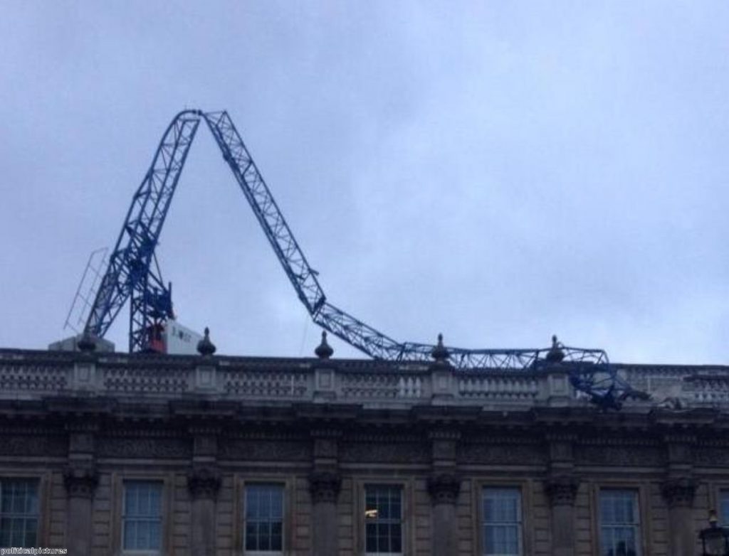 The crane collapsed on the Cabinet Office at around 06:50 this morning. Photo: www.politicalpictures.co.uk