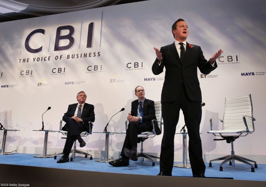 David Cameron addresses business leaders at the CBI conference