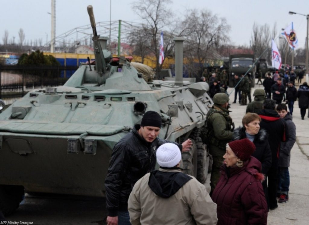 A Russian tank in the Crimea, where Putin's military intervention is raising diplomats' temperatures across the globe
