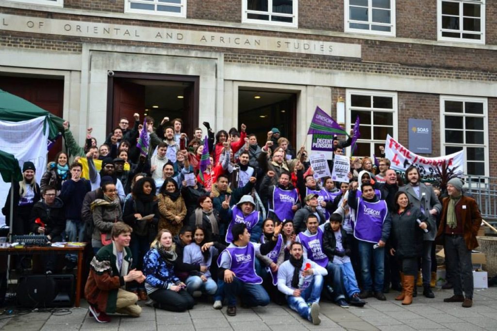 Striking cleaners and their supporters on the picket line at SOAS university