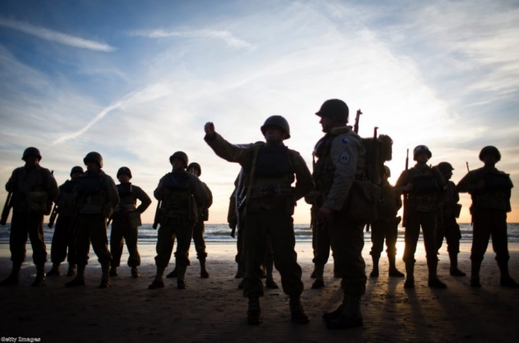 D-Day re-enactment activists on Omaha Beach