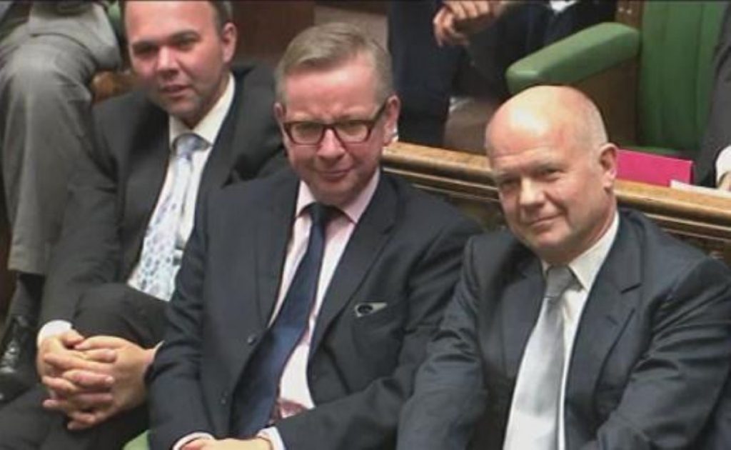 Michael Gove in PMQs yesterday. William Hague said his toilet escapades showed how "assiduously" he treats his new job