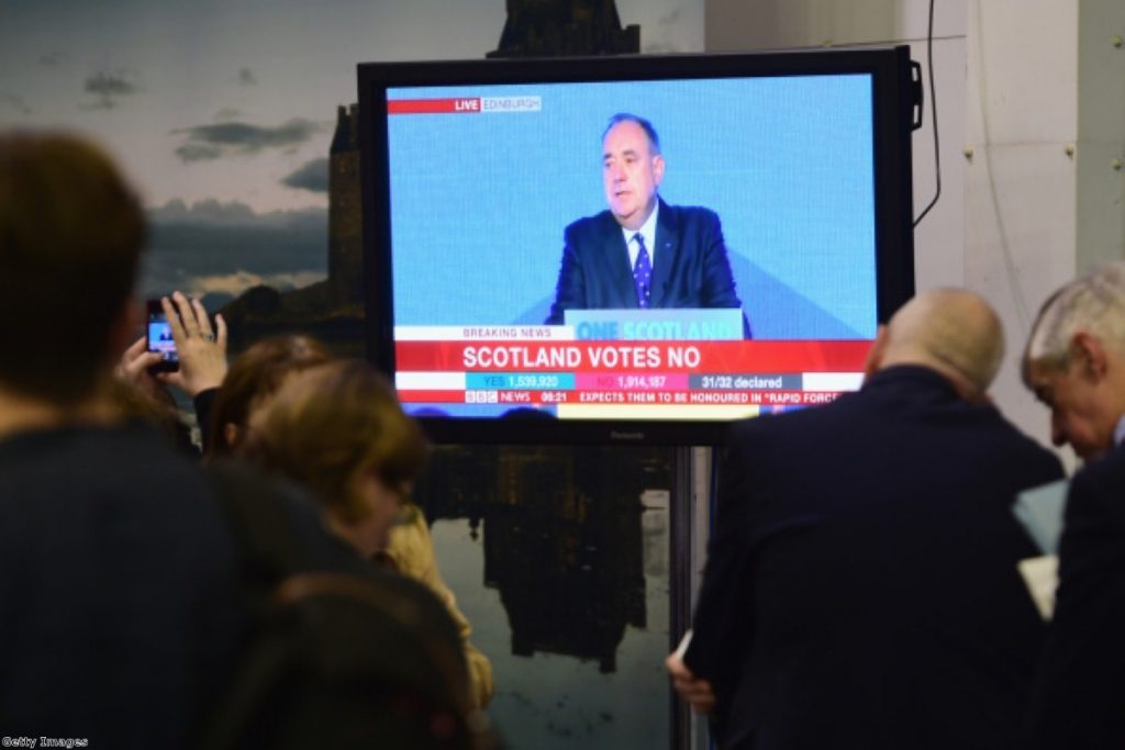The defeated Alex Salmond blamed the Vow for his failure
