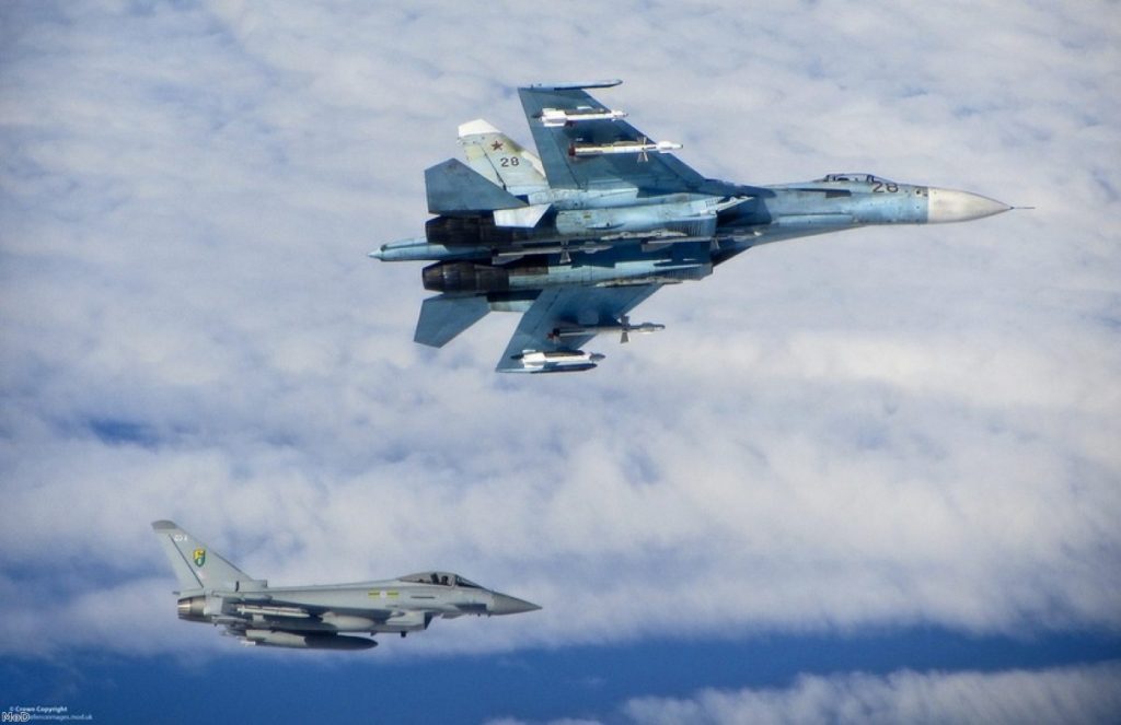 An RAF Typhoon supports a Russian jet in airspace close to the Baltic states