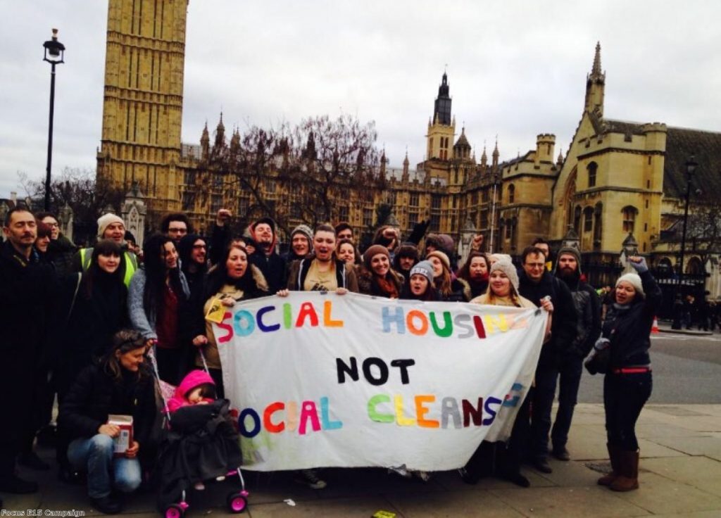 Members of the Focus E15 housing campaign at a protest in Westminster