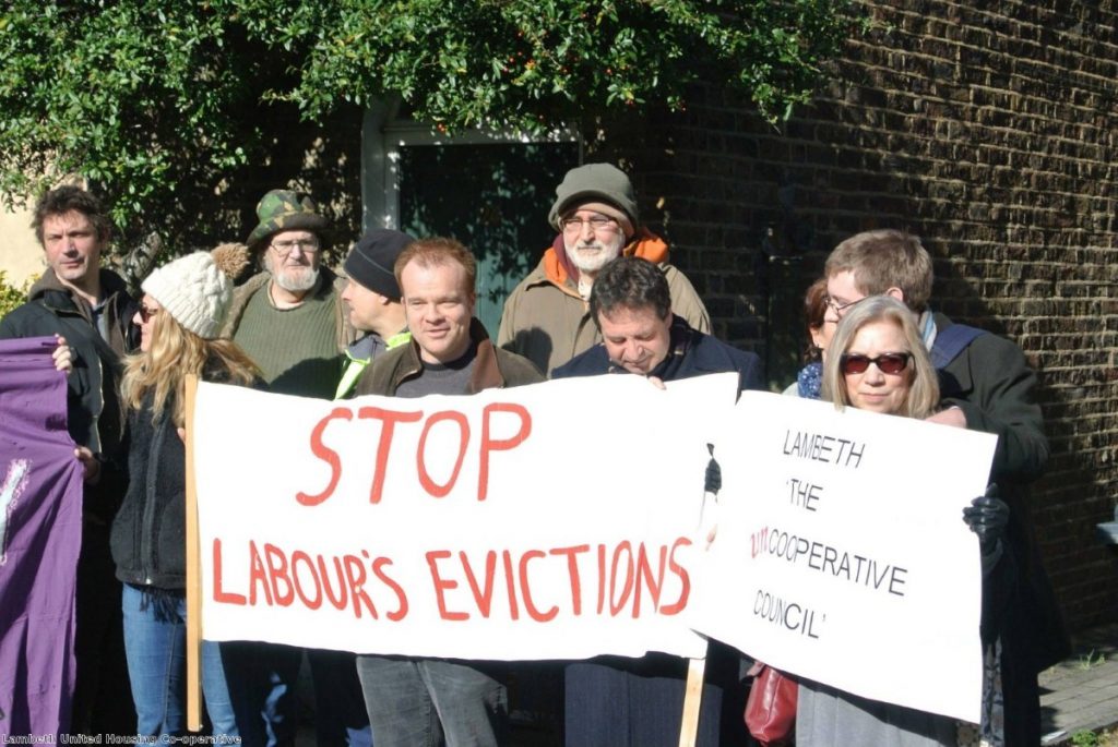 Campaigners protest against the sell-off of homes by Lambeth council