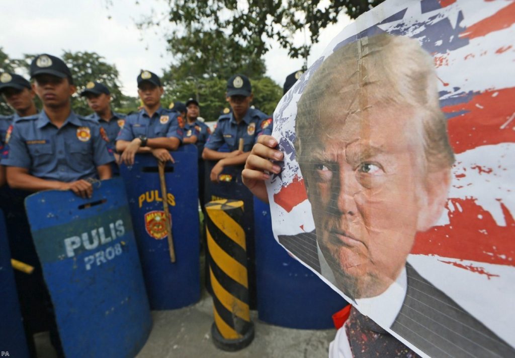 An anti-U.S. protest outside the US Embassy in Manila, Philippines