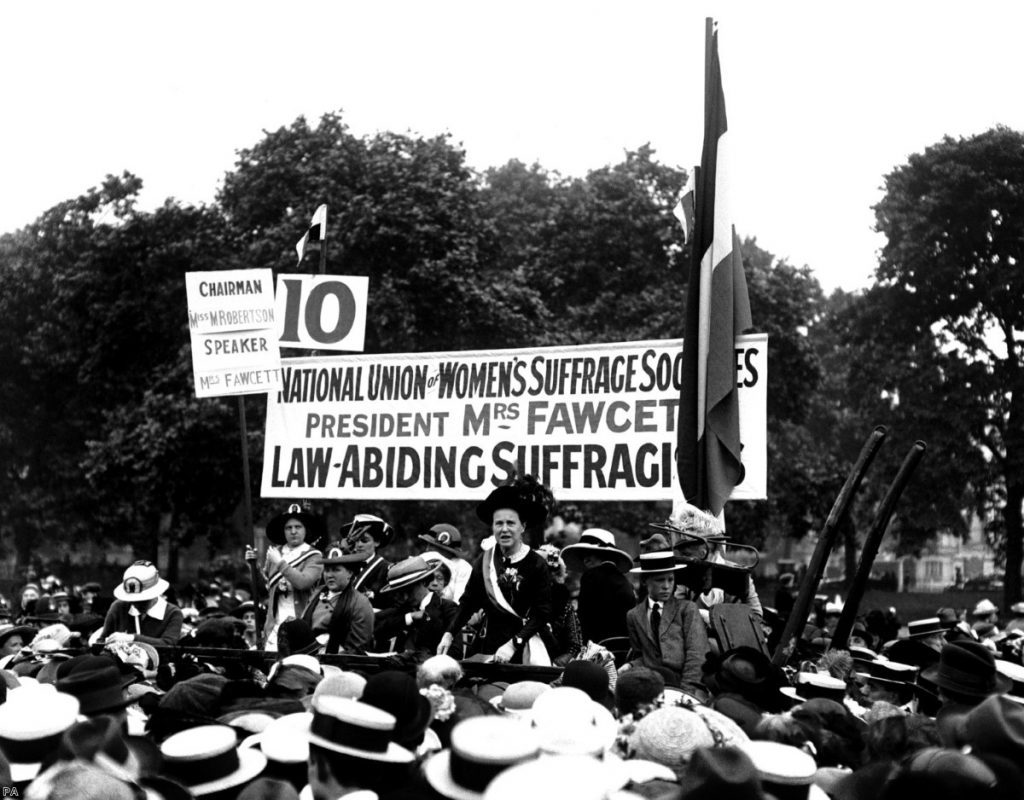 Millicent Fawcett speaks at the Suffragette Pilgrimage in Hyde Park in 1913 | Copyright: PA