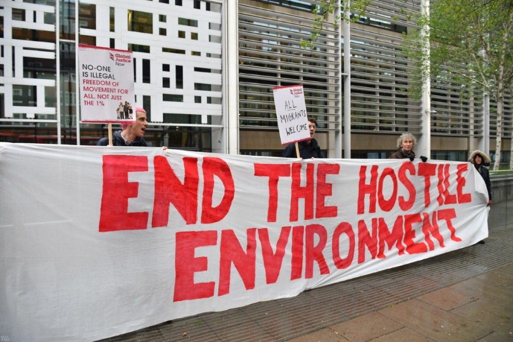 Protest against hostile environment policies outside the Home Office in April 2018 | Copyright: PA