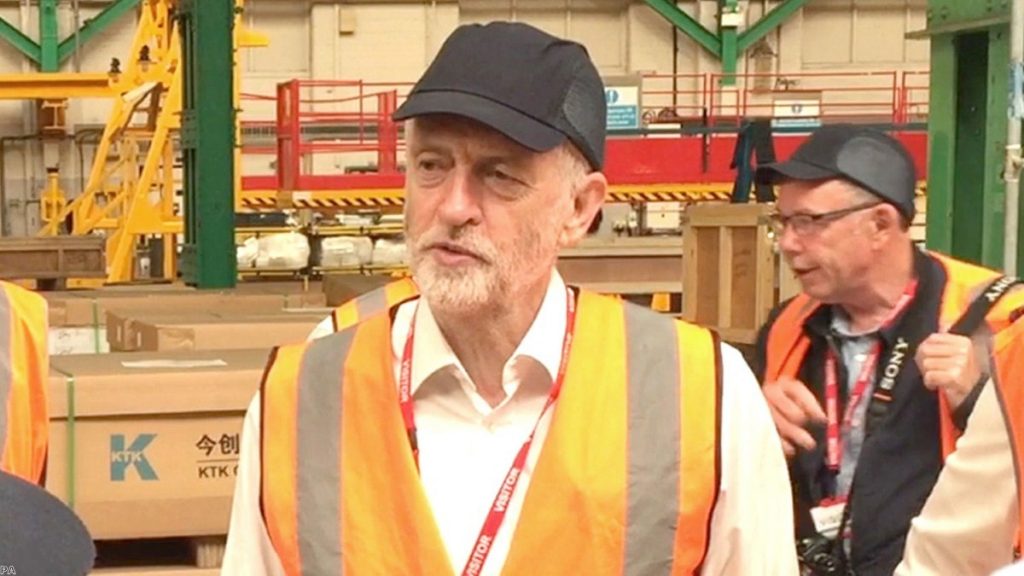 Jeremy Corbyn during his visit to HS2 trains bidder Bombardier in Derby | Copyright: PA