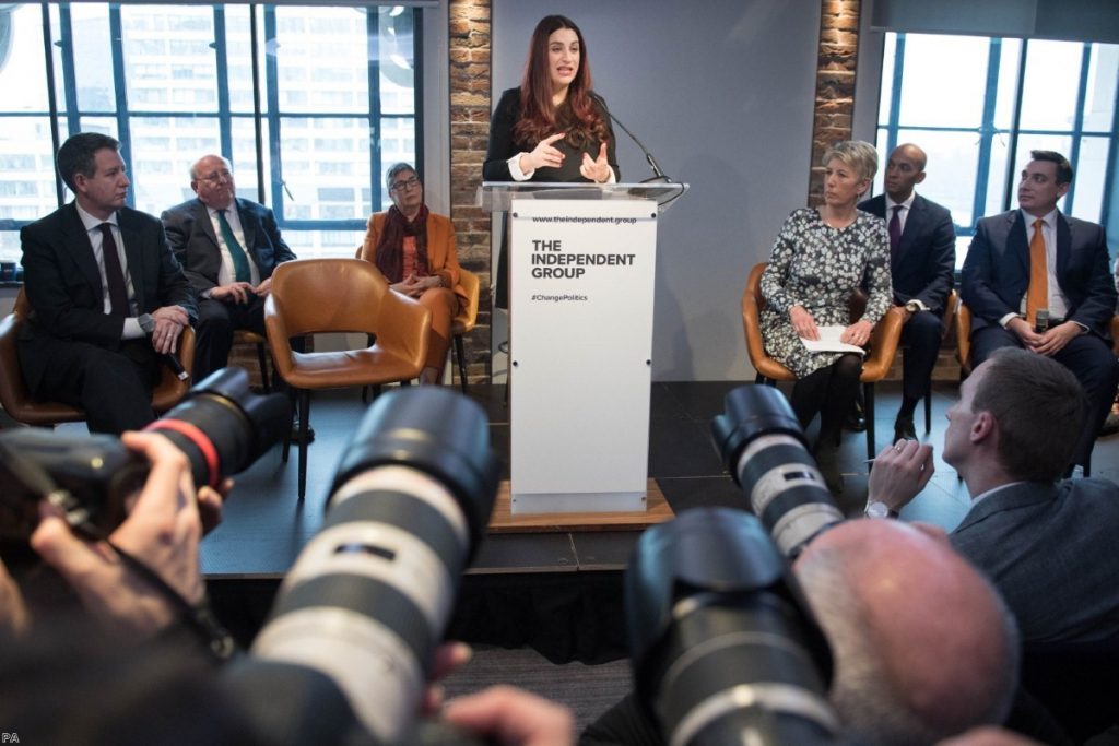 Labour MPs (left to right) Chris Leslie, Mike Gapes, Ann Coffey, Luciana Berger, Angela Smith, Chuka Umunna and Gavin Shuker announce their resignations today.