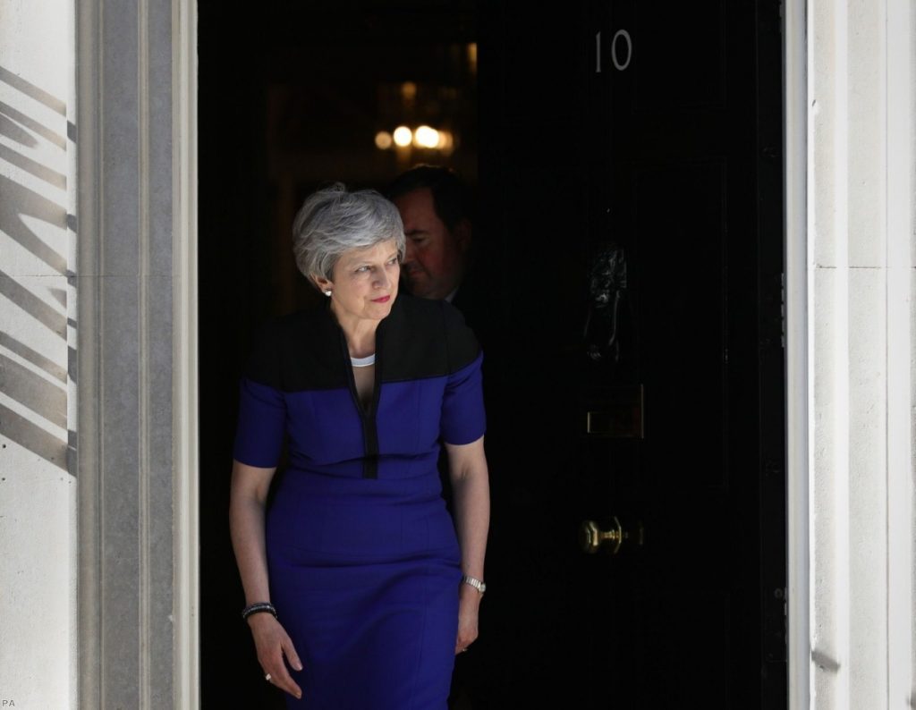 May leaves No.10 for a meeting with to Nato secretary general Jens Stoltenberg earlier this week.