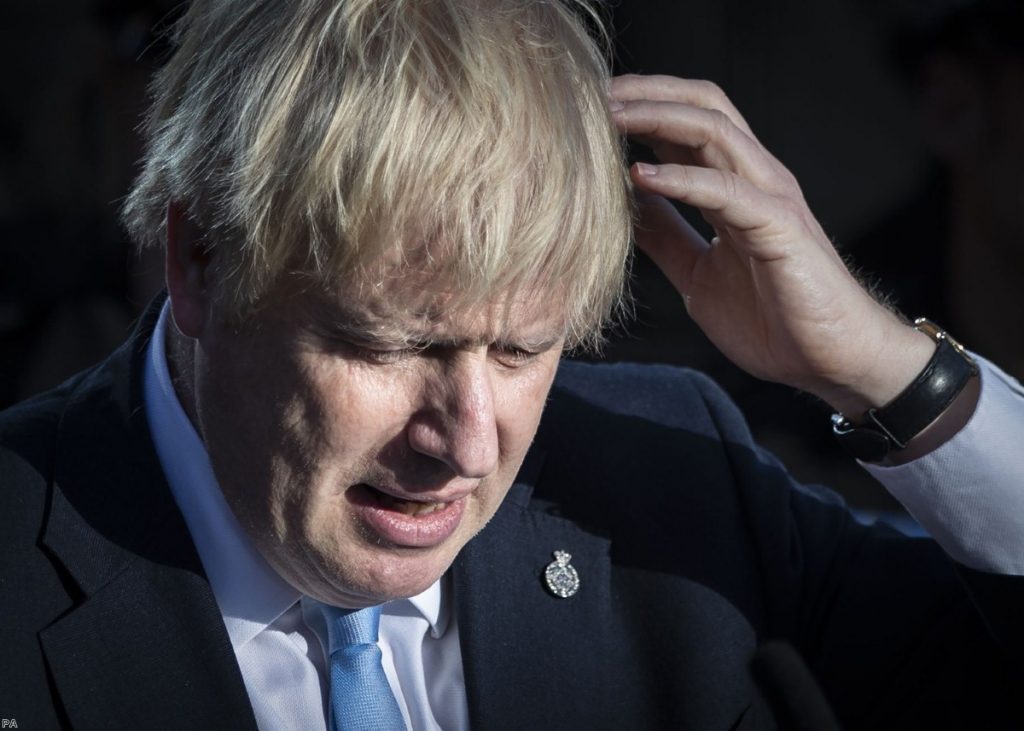 Johnson cut a strained-looking figure at the speech this afternoon. 