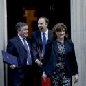 Ministers leave after a Cabinet meeting. The narrative of the government becomes ever more difficult to discern.