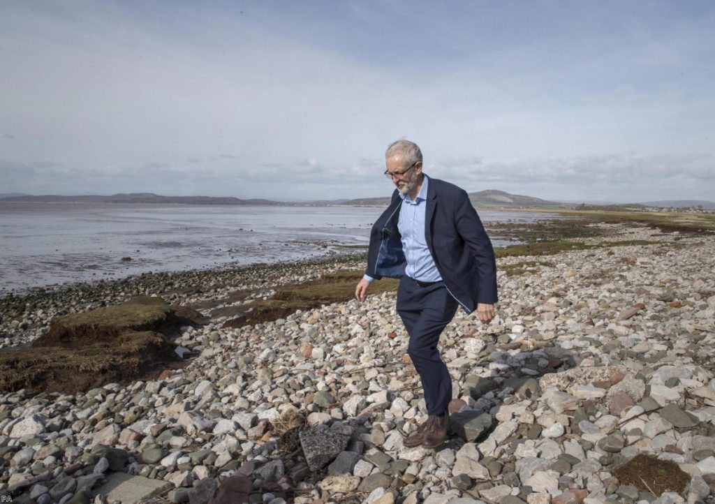 Corbyn walking on the beach after canvassing in Morecambe during recent local elections. As of tomorrow, Labour will have a new leader.