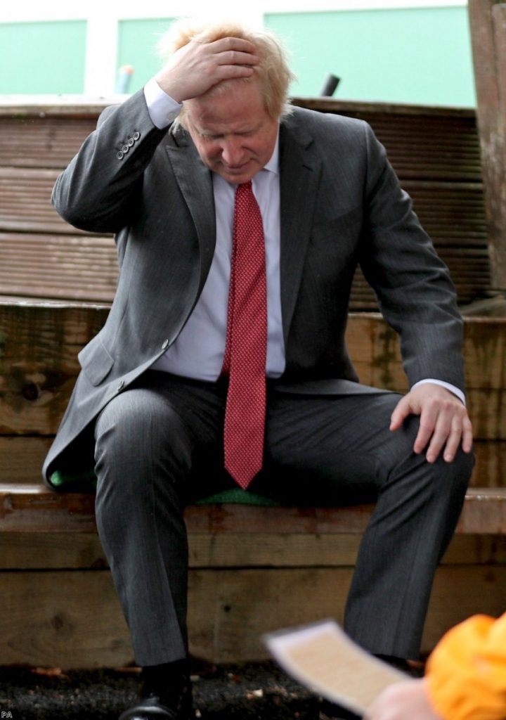 Boris Johnson joins a socially distanced lesson during a visit to Bovingdon Primary School in Hemel Hempstead. The prime minister now has two crises to handle at once. 