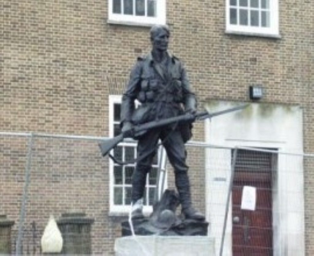 A statue of a war veteran in London. Polls show most people don't approve of the government using ground troops.