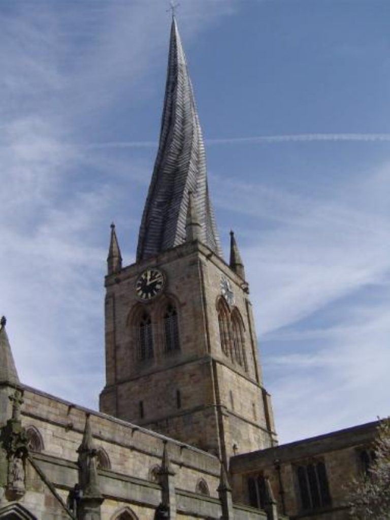Chesterfield's famous crooked spire atop St Mary and All Saints' church