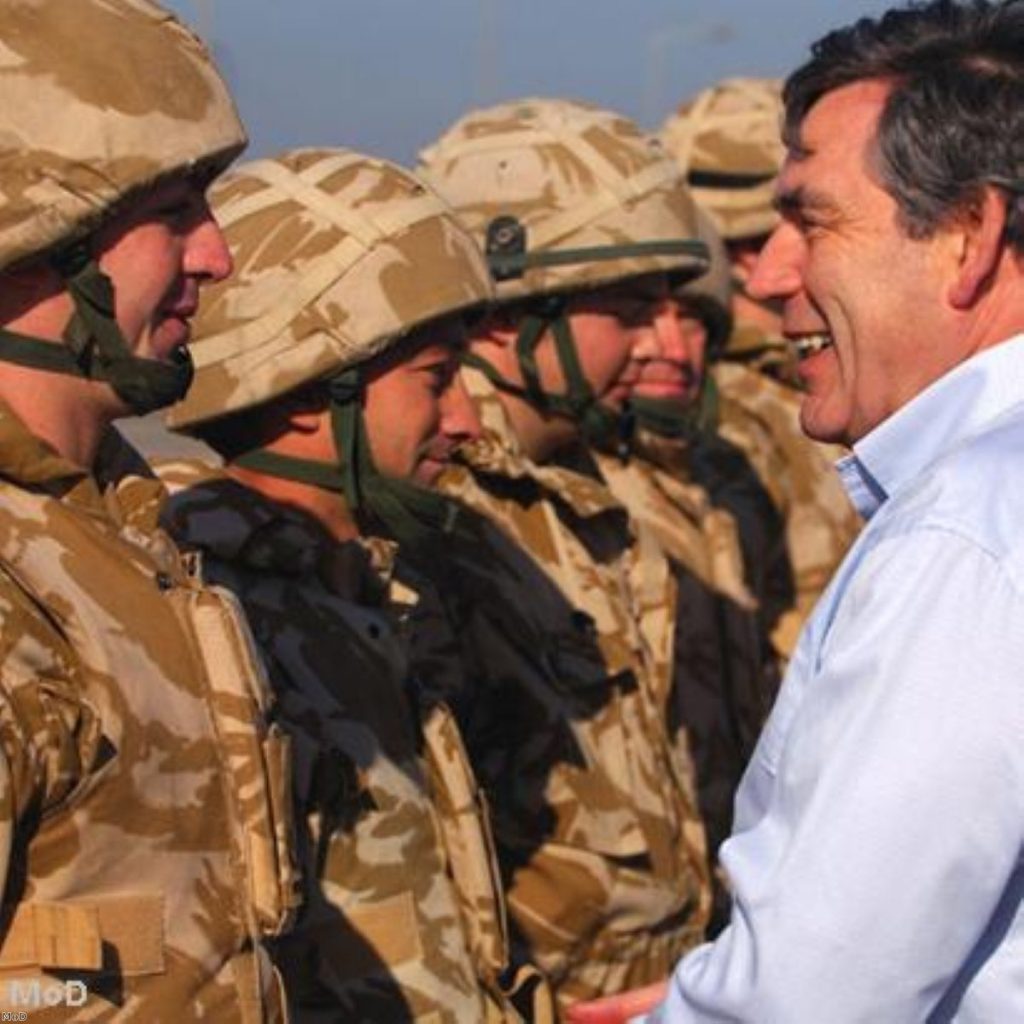 Gordon Brown visiting troops in Iraq