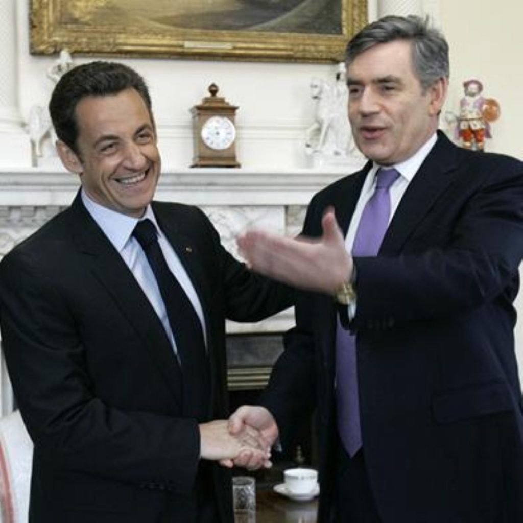 Nicolas Sarkozy and Gordon Brown in Downing Street