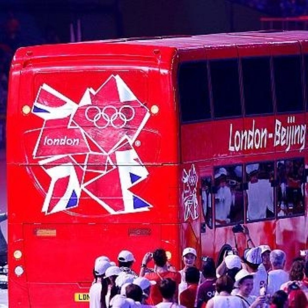 London 2012 bus at the Beijing closing ceremony