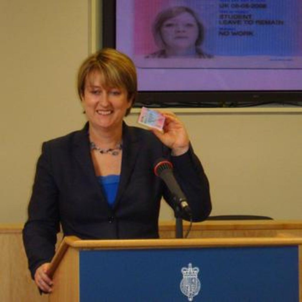 Home secretary Jacqui Smith unveiling the ID cards earlier this year