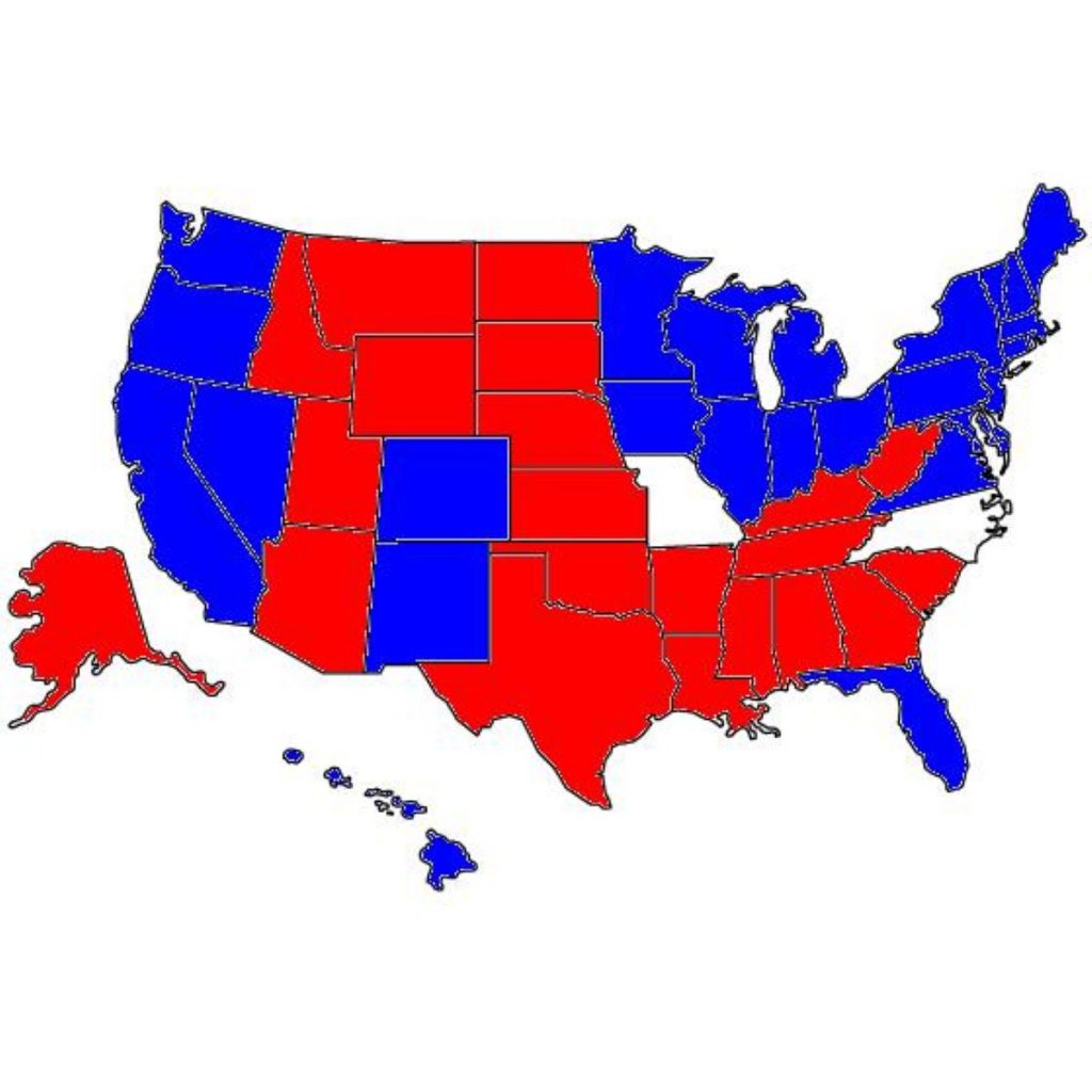 US election results - state by state map