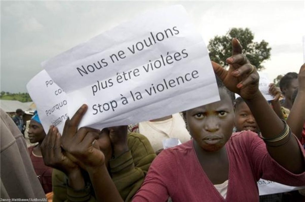 A displaced victim of the DR Congo protests against violence