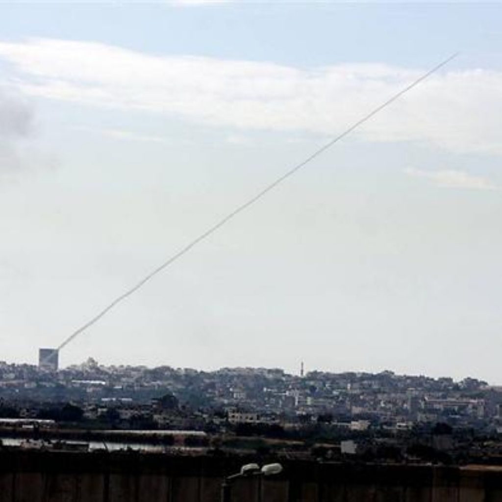 A rocket is fired from Gaza into Israel.