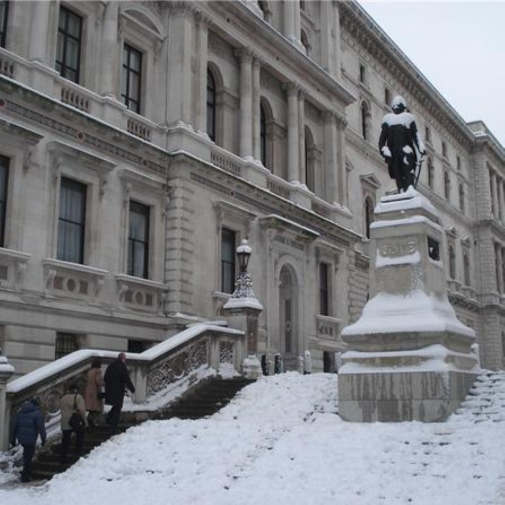 Whitehall in the snow: The weather was threatening political represcussions as well today.