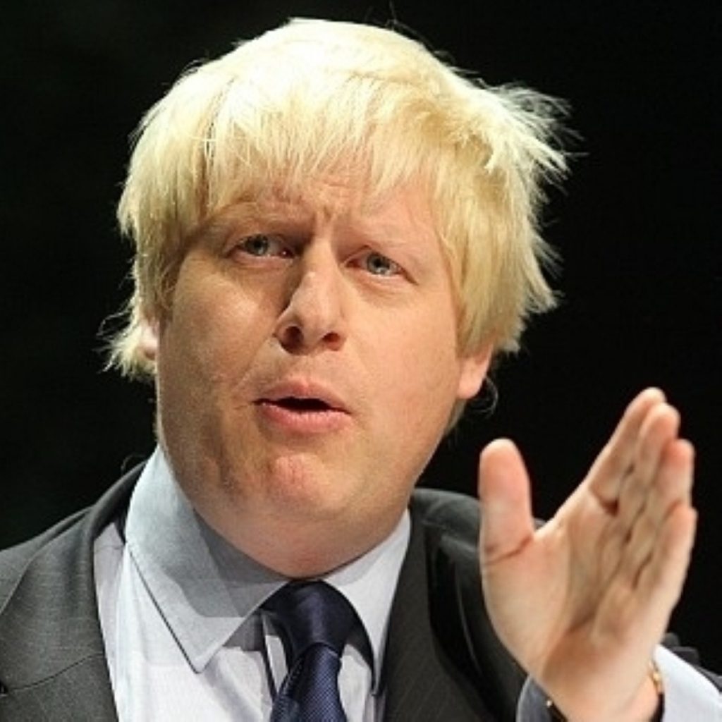 Boris during his speech to conference today. The London Mayor did not address the referendum issue.