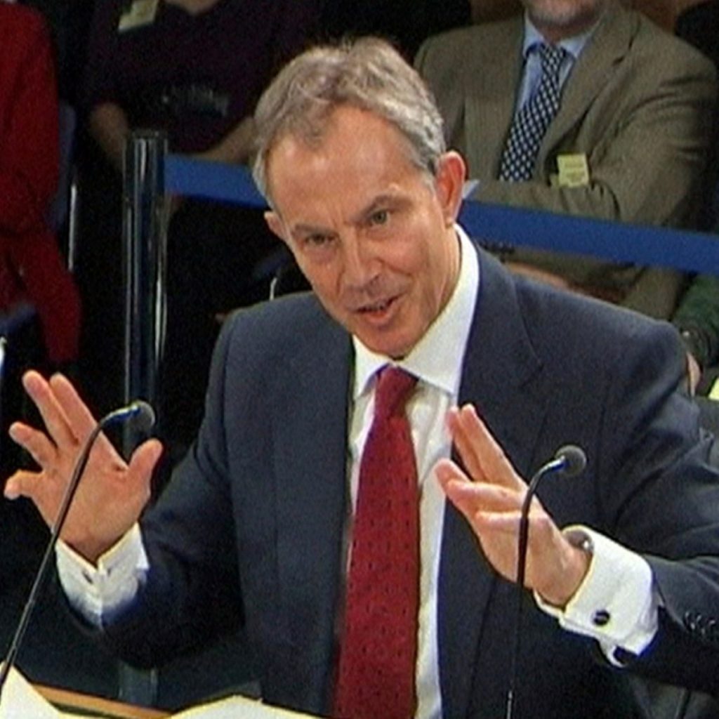 Blair speaks to the Iraq inquiry during a gruelling all day session