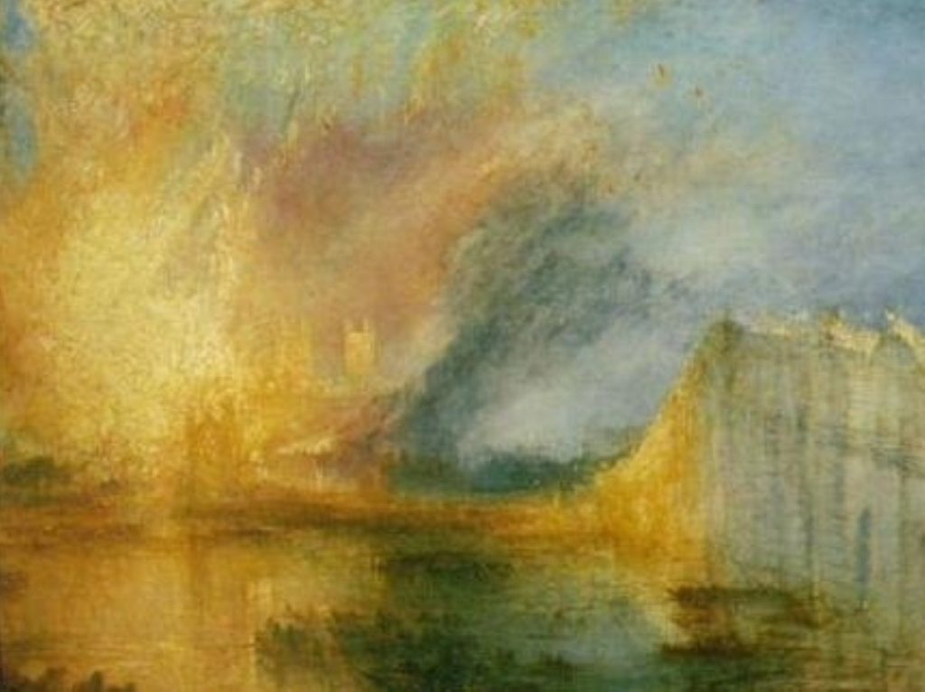 Turner's painting of parliament burning. The wash up represents the last gasp of legislation before parliament is dissolved.