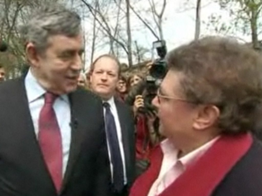 Gordon Brown in his initial encounter with Gillian Duffy