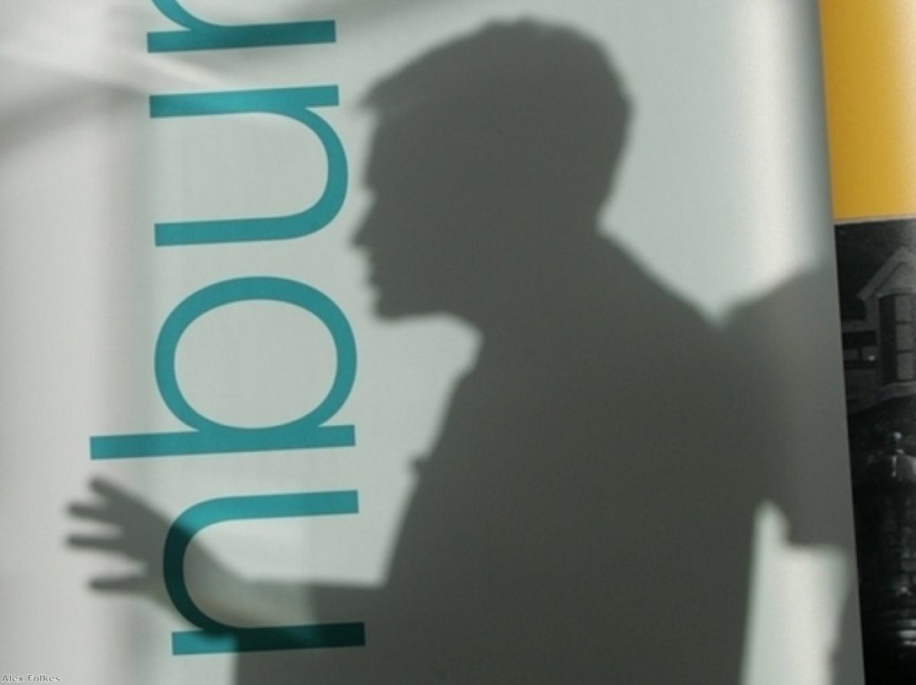 Nick Clegg's shadow as he campaigns during the election campaign.