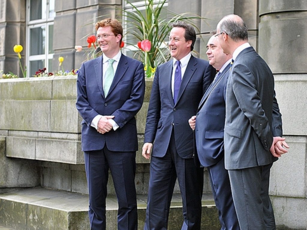 Scottish secretary Danny Alexander, David Cameron, Alex Salmond and Scottish finance secretary John Swinney