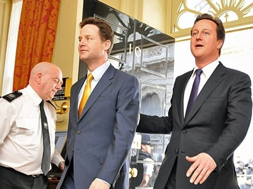 David Cameron welcomes Nick Clegg to Downing Street