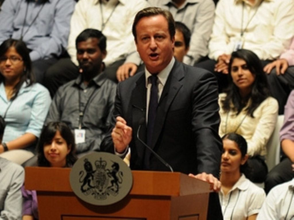 David Cameron addresses an audience in Bangalore