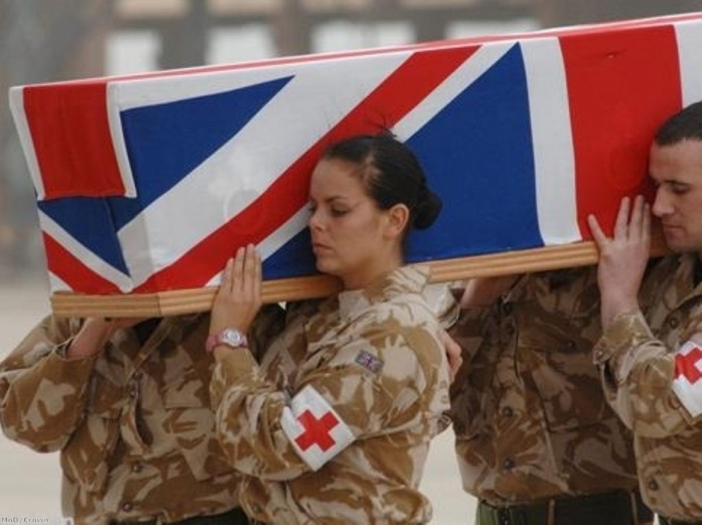 The coffin of British personnel return from Iraq. IBC says the Inquiry has acted as if the war happened in britain.