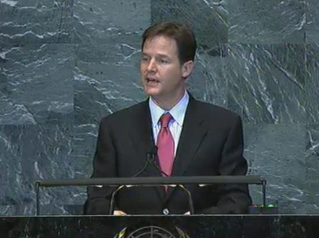Clegg speaks at the UN