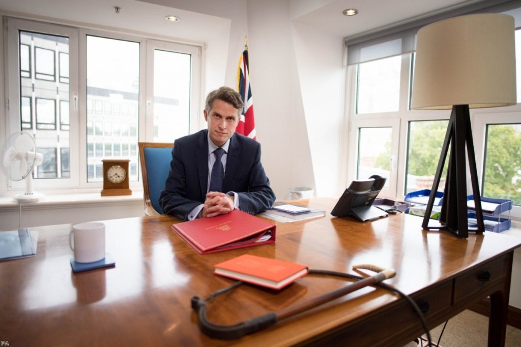 Gavin Williamson in his office at the Department of Education this week, at a photo-shoot arranged to coincide with the U-turn. 