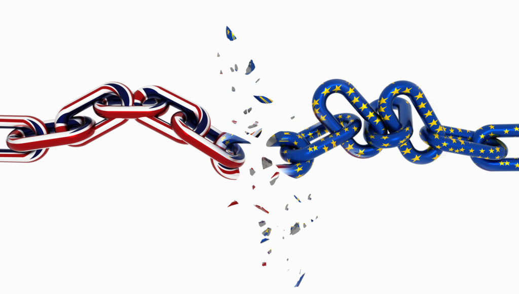 union jack and european union chain breaking