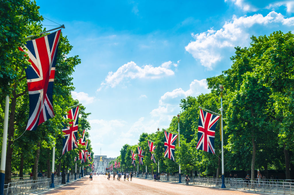 British flags line the famous promenade to mark the monarch’s birthday celebrations